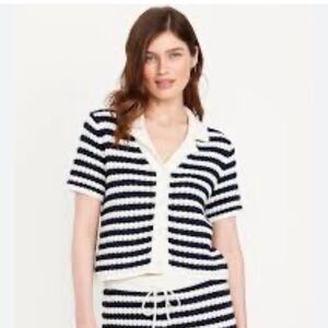 Old Navy Button-Down Crochet Sweater Navy Stripes size XXL